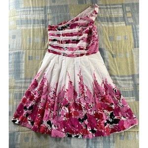 JS Collection Red & Pink Floral Womens Dress Size 12